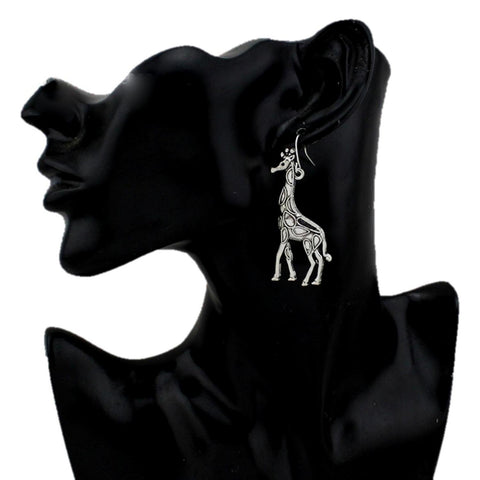 Trendy Fashion Vintage Silver Cute Giraffe Dangle Earring / AZERVI031-ASL