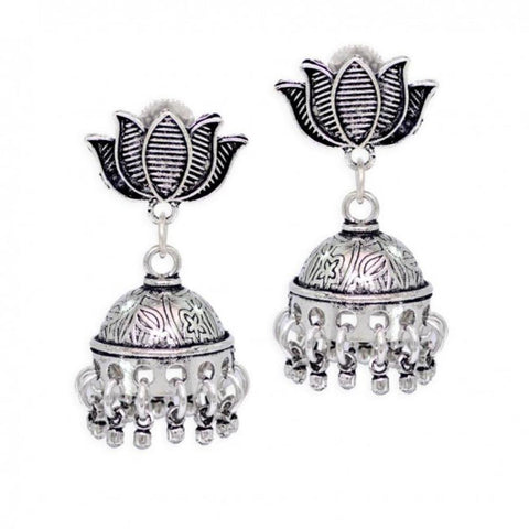 Bollywood Designer Oxidized Lotus Design Jhumki Earrings For Women / AZINOXE33-ASL