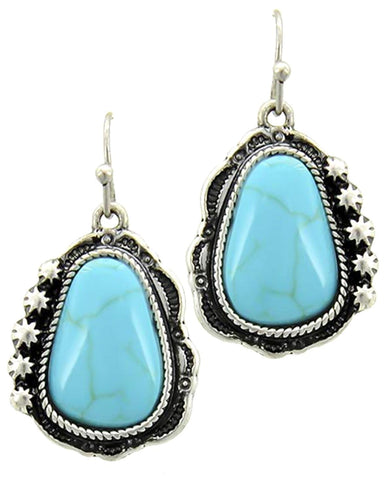 Burnished Silver Turquoise Dangle Earring Set / AZERVI529-ABL