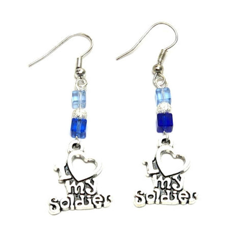 Patriotic Independence "I Love my Soldier" Earrings For Women / AZAEPT002-ASL