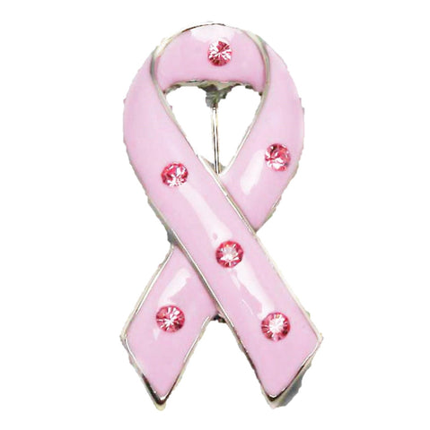 Crystal Stud Pink Ribbon Brooch or Pin - Breast Cancer Awareness / AZFJBR029-SRB-BCA
