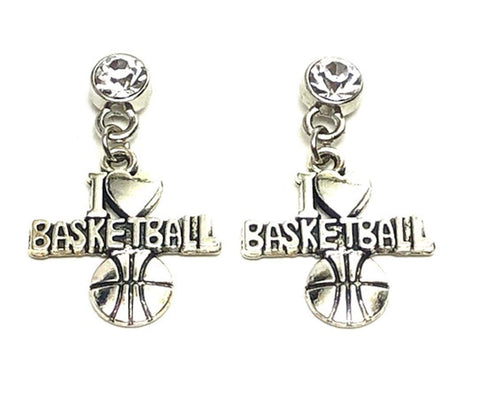 Sports Fashion Trendy I Love Basket Ball Metal Dangling Earrings For Women / AZAESPB01-ASC