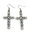 Fashion Trendy Vintage Cross Shape Crystal Fish Hook Cross Earrings For Women / AZERCR018-ACL