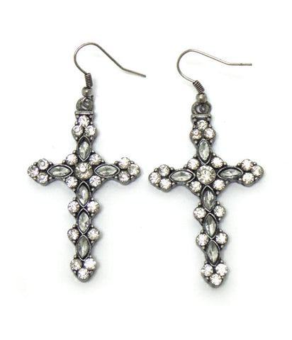 Fashion Trendy Vintage Cross Shape Crystal Fish Hook Cross Earrings For Women / AZERCR018-ACL