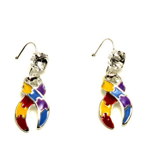 Autism Puzzle Ribbon Dangle Earrings Fashion Novelty Jewelry for Women / AZAEAU004-SMU