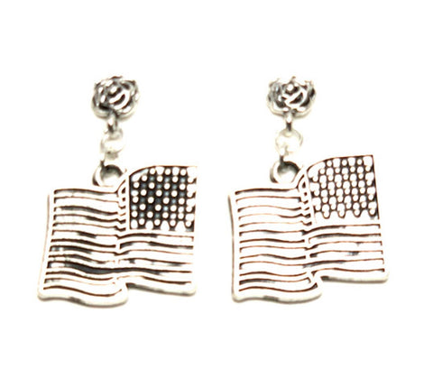 Fashion Patriotic Independence American Flag Post Earrings For Women / AZAEPT006-ASL