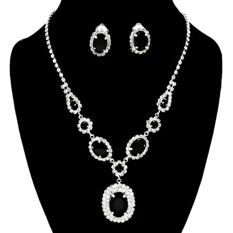 Arras Creations Trendy Fashion Rhinestone Monarch Necklace with Clip Earrings for Women / AZBLRH074-SBK