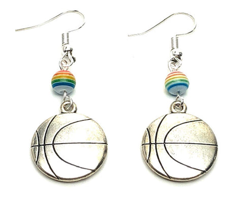 Sports Fashion Trendy Basket Ball Metal Ball Dangle Earrings For Women / AZAESPB21-ASM