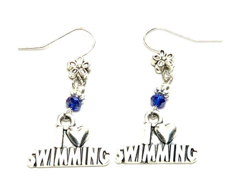 SPORTS Earring : Fashion I Love Swimming Charm Drop Earrings For Women / AZAESP301-ADB