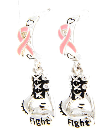 Arras Creations BCA Pink Ribbon W/Boxing Gloves Dangle Post Earring for Women / AZERBCA731-SPK