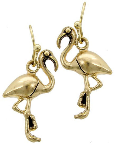 Gold Tone Flamingo Dangling Earring / AZERSEA492-AGL