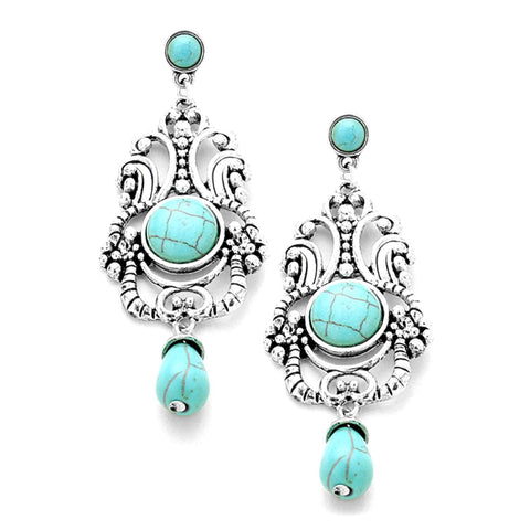 Fashion Imitation Turquoise Stone Unique Dangle Earrings for Women / AZERVT171-ATU