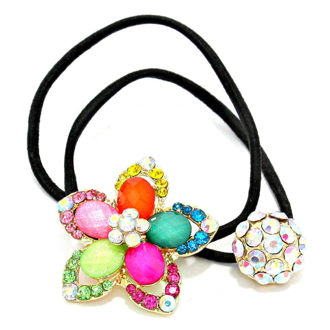 CRYSTAL FLOWER DOUBLE CHARM PONYTAIL TIE HOLDER / AZHAPH751-GMU