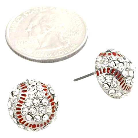 Fashion Trendy Sports BaseBall - Crystal BaseBall Buttons Stud Earring For Women / AZSJER342-SRD