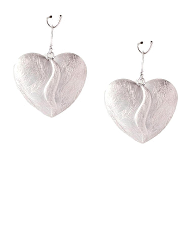 Valentine Brushed Metal Heart Earrings / AZERFH205-SIL-HRT