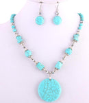 Gemstone Turquoise Stone Necklaces & Hook Earrings Set / AZFJGE009-TUR