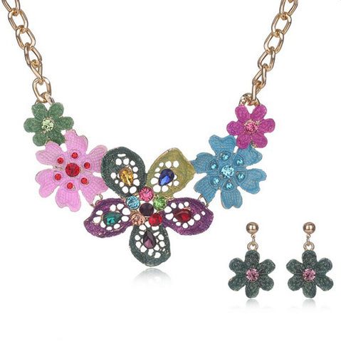 Arras Creations Fashion Trendy Crystal Enamel Flower Multicolored Jewelry Set Women / AZFJNSA03-GMU
