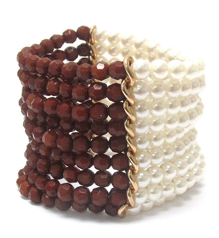 Trendy Multi row Imitation Pearl and Acryl Beads Stretch Bracelet for Women / AZBRST052-RPE