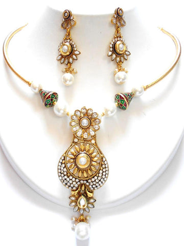 Arras Creations Unique Designer Trendy Imitation Pearl Necklace Set for Women / AZINPNI601-GPE