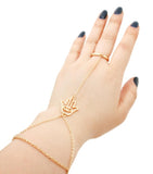 Hamsa Hand Bracelet With Ring / Slave Bracelet / Bracelet&Ring Set / AZFJSBB132-GLD