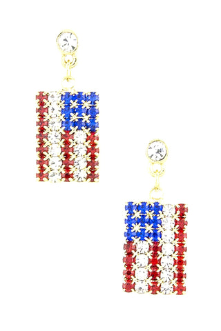 Fashion Independence Day American Crystal Flag Dangle Earring Set For Women / AZERPT017-GRB-PAT