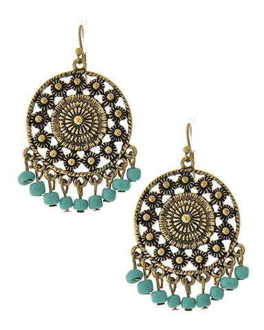 Trendy Fashion Chandelier Dangle Antique Gold Turquoise Stone Earring / AZERVT820-ATU