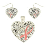 Arras Creations Valentine Heart Pink Heart Breast Cancer Awareness Pendant & Earring Set for Women/ AZFJFP378-STP