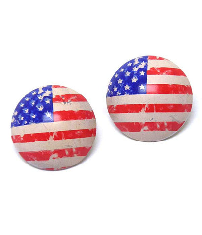 American Flag On Puffy Button Earring / AZERFH231-GRB-PAT