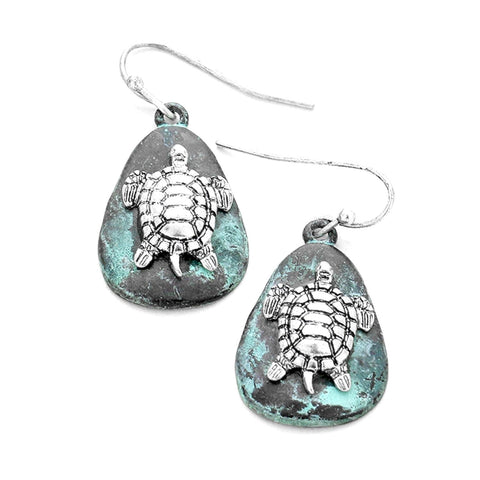 Sea Life Fashion TwoTone Metal Turtle Dangle Earrings for Women / AZERSEA300