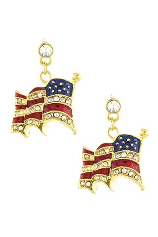 Fashion Trendy Patriotic Mini Curved American Flag Post Back Earrings For Women / AZERPT018-GRB-PAT