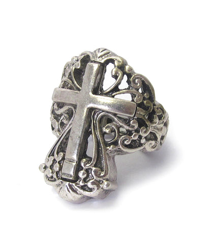 Trendy Fashion Christian Religious Cross Stretch Ring For Men and Women / AZRICR266-BSL