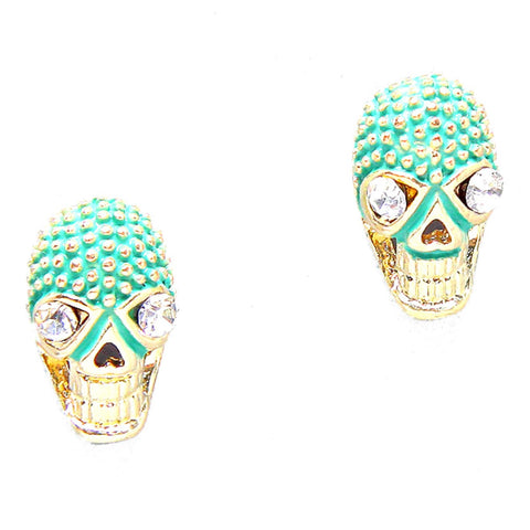 Halloween Skull Crystal Eyed Stud Earrings / AZERFH150-GGR-HAL
