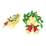 Christmas : Crystal Enamel Christmas Wreath Bell Clip on Earrings / AZERCO100-GMU-CHR