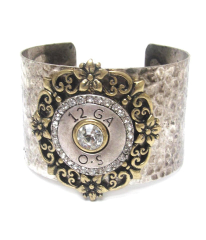 Arras Creations Fashion Trendy Western Theme Crystal Metal Filigree Vintage Bullet Bangle Bracelet for Women / AZBRCF642-ASG