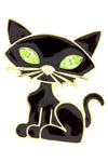 Arras Creations Black Cat Halloween Brooch - Gold Tone