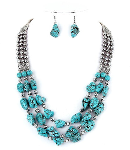 Arras Creations Turquoise Gemstone Necklace & Hook Earring Set/AZFJGE005-TUR