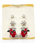 Christmas Theme - Button & Stud / Post Earring Set / 3 Pair Packed Item / Azerfh151-srd-chr