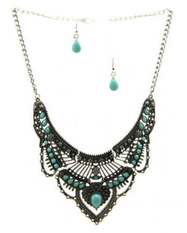 Arras Creations Turquoise Accent Metal Necklace Earring Set for Women / AZFJNS715-AST
