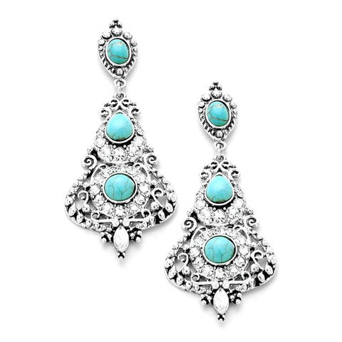 Fashion Imitation Turquoise Crystal Trim Dangle Earrings for Women / AZERVT172-ATU