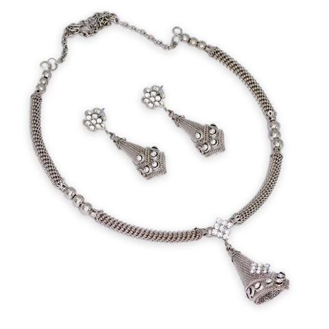 Arras Creations Tribal Oxidized Silver Finish Hasli Style Necklace Set for Women / AZFJOS010-AGL