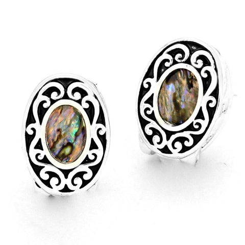 Rimmed Abalone Oval Magnetic Clip On Earring / AZERCO529-ASB