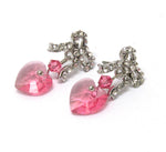 Crystal Bow Ribbon & Heart Earrings - Silver/Pink / AZERFH154-SPK-HRT