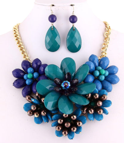 Arras Creations Fashion Trendy Fashion Statement Flower Necklace & Earring Set / AZFJNS038-MUL