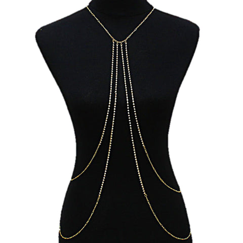 Fashion Trendy Crystal Gold Metal Drape Necklace Body Chain For Women / AZFJBC040-GCL