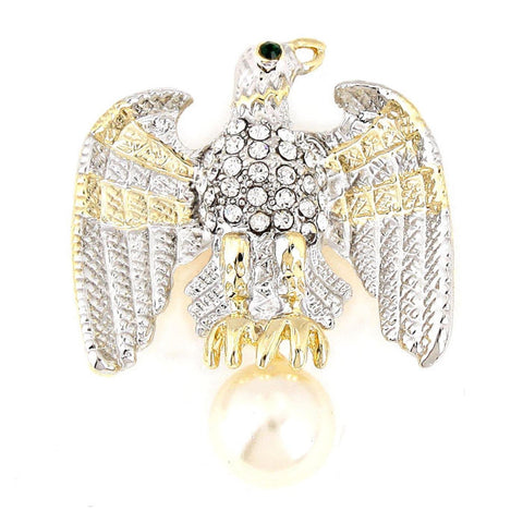 Independence Day Imitation Pearl Accented Crystal Pave Eagle Brooch / AZFJBR341-GSC-PAT