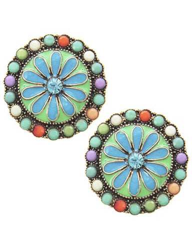 Flower Button Post Round Earring / AZERFH885-ATM