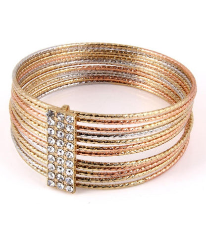 Bangle - Clear Rhinestone with Silver & Gold Color Metal for Women Girls