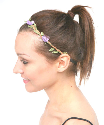 Braided Cord with Leaves and Flower Stretch HeadBand For Women / AZFJHB603-GPU