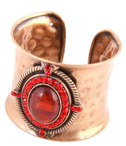 Arras Creations Valentine Bracelet Fashion Cuff Bracelet - Antique gold/Red resin For Women / AZBRCF005-AGR