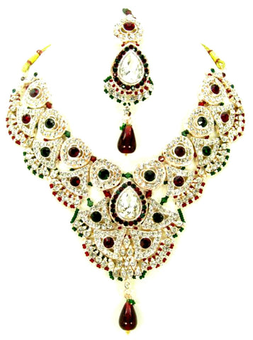 Fashion Trendy Bollywood Style Indian Imitation Necklace Set For Women / AZBWBR028-GRG